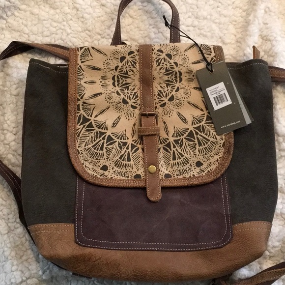Myra Bag Handbags - Daisy delight backpack, handmade, canvas & leather